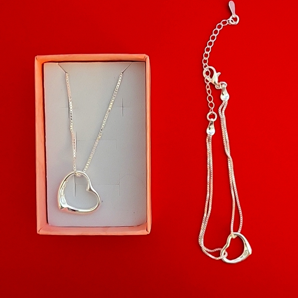 Sterling silver heart necklace and bracelet
